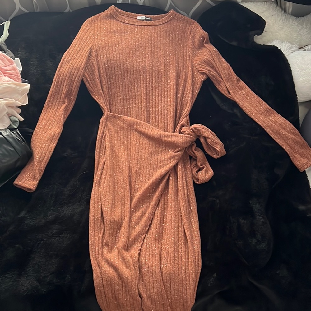 Brown shimmer wrap dress